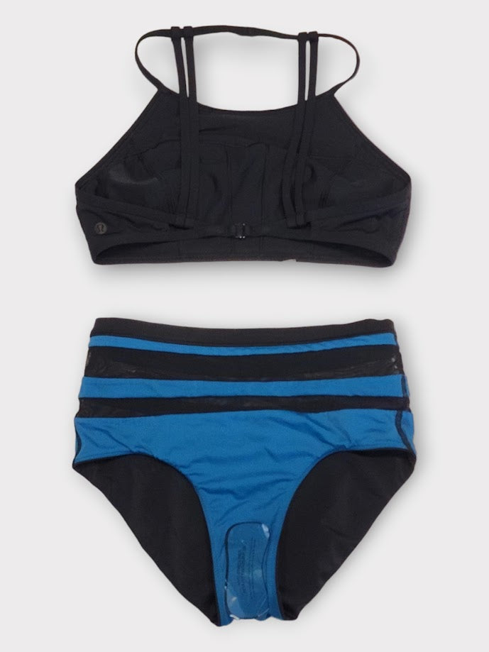 Size 6 - Lululemon See The Sea Swim Top Black & Lululemon Go With The Flow (High Waist) Pipe Dream Blue / Black