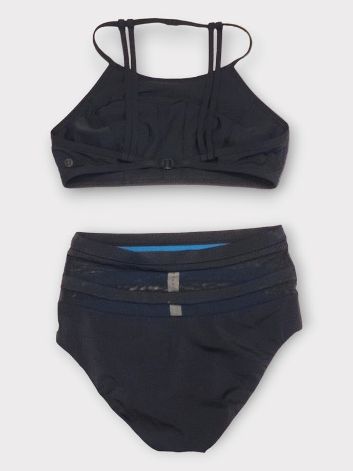 Size 6 - Lululemon See The Sea Swim Top Black & Lululemon Go With The Flow (High Waist) Pipe Dream Blue / Black